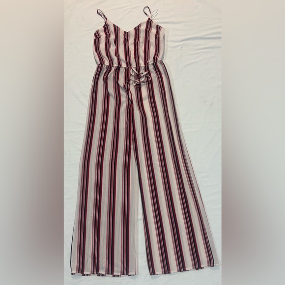 Ambiance Pants - Ambiance Striped Jumpsuit in Red and White